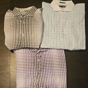 Express Men's Checkered Dress Shirts - Black, Blue, Purple